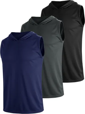 3 Pack Men's Dry Fit Moisture Wicking Tech Quick Dry Sleeveless Shirts Mesh Hoodie Active Athletic Tank Tops