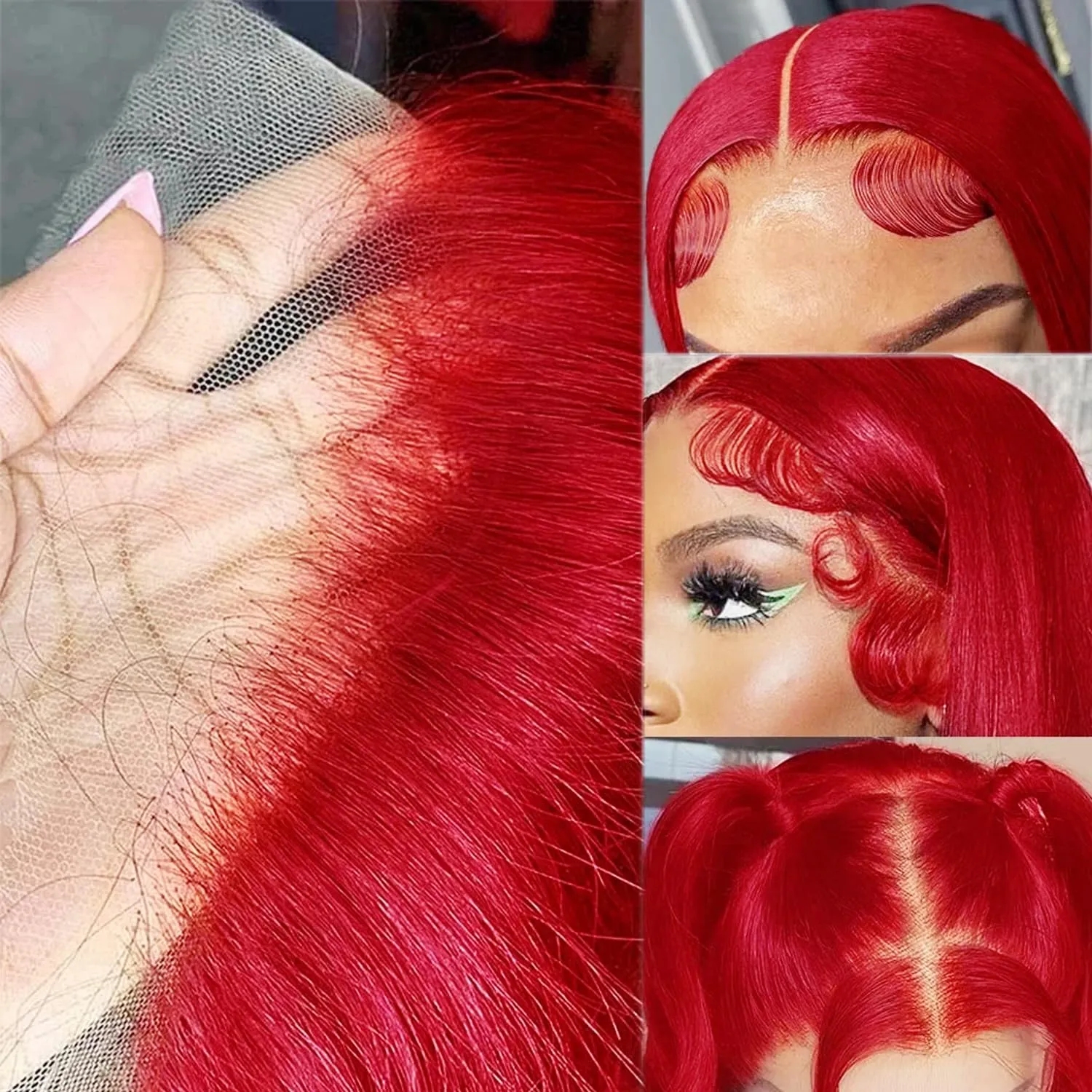 30 Inch 13x4 Lace Front Human Hair Wig for Black Women 180% Density Deep Parting HD Lace Frontal Pre Plucked Bright Red Colored Wig Tiny Knots Brazilian Virgin Raw Human Hair Wigs