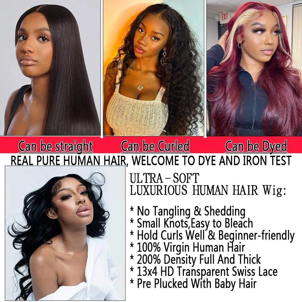 30 Inch 13X4 Lace Front Wigs Human Hair 200% Density Body Wave HD Lace Front Wigs Human Hair Pre Plucked Glueless Wigs Human Hair for Women With Baby Hair