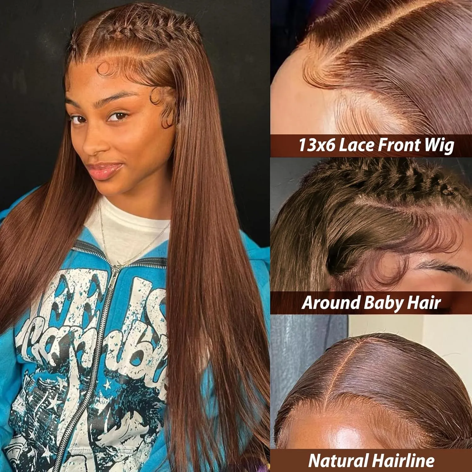 30 Inch 13x6 Chocolate Brown Lace Front Wig Human Hair HD Transparent Straight Lace Front Wigs Human Hair Pre Plucked Brown Wig Colored #4 Lace Frontal Wig