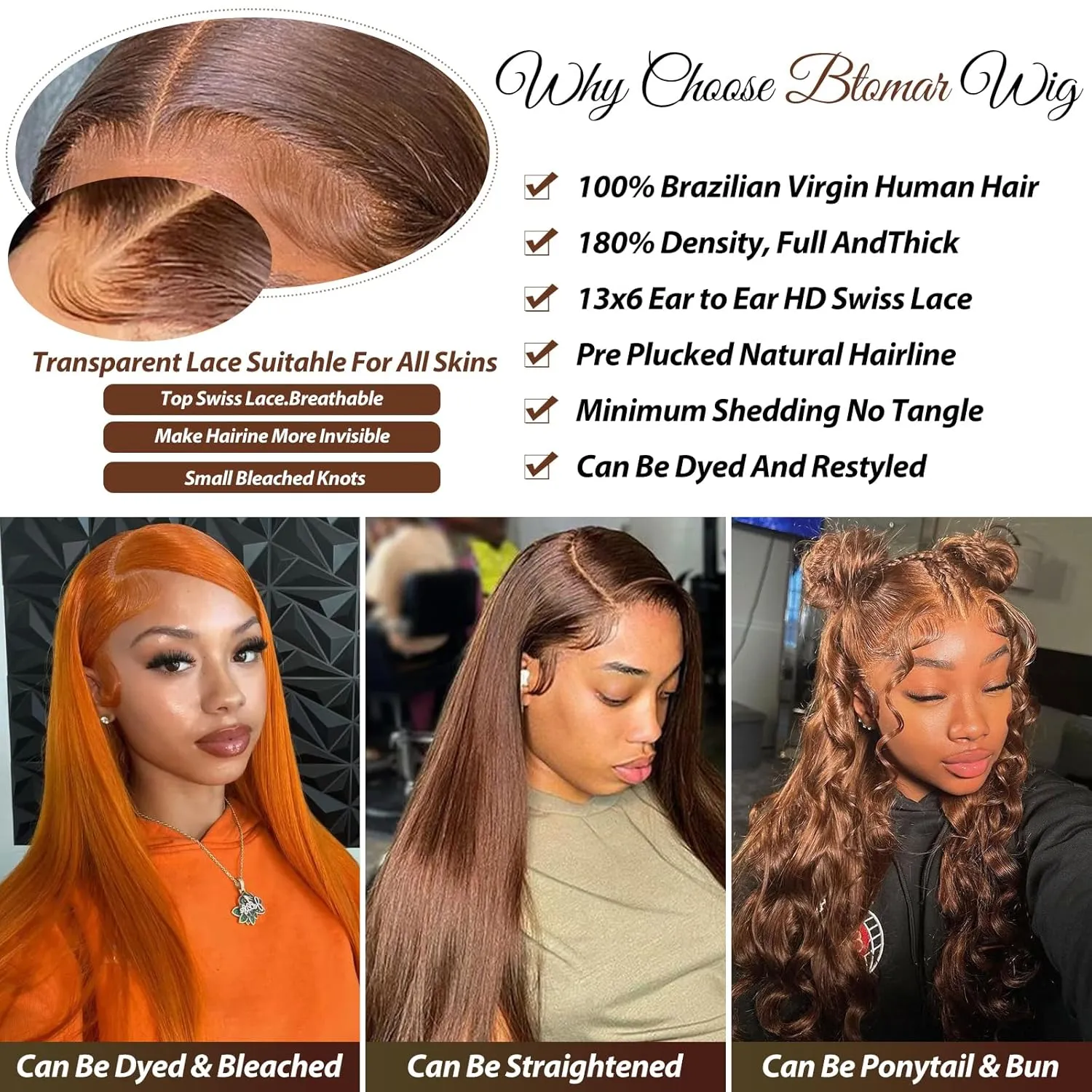 30 Inch 13x6 Chocolate Brown Lace Front Wig Human Hair HD Transparent Straight Lace Front Wigs Human Hair Pre Plucked Brown Wig Colored #4 Lace Frontal Wig