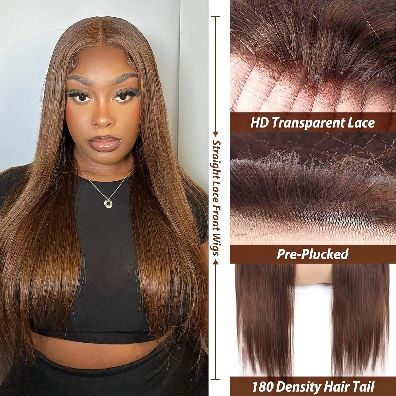 30 Inch 13x6 Chocolate Brown Lace Front Wig Human Hair HD Transparent Straight Lace Front Wigs Human Hair Pre Plucked Brown Wig Colored #4 Lace Frontal Wig