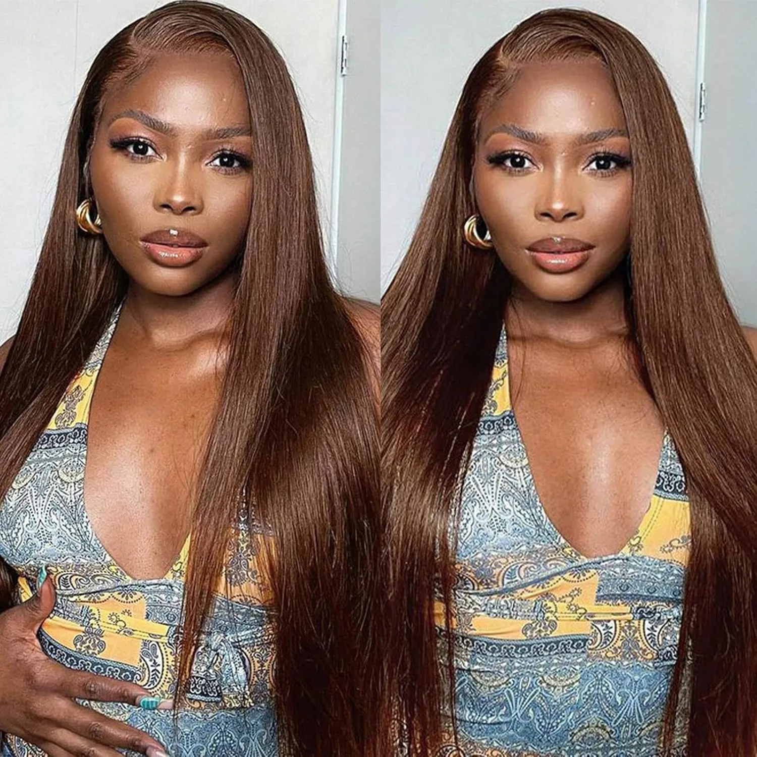 30 Inch 13x6 Chocolate Brown Lace Front Wig Human Hair HD Transparent Straight Lace Front Wigs Human Hair Pre Plucked Brown Wig Human Hair Colored #4 Frontal Wigs Human Hair