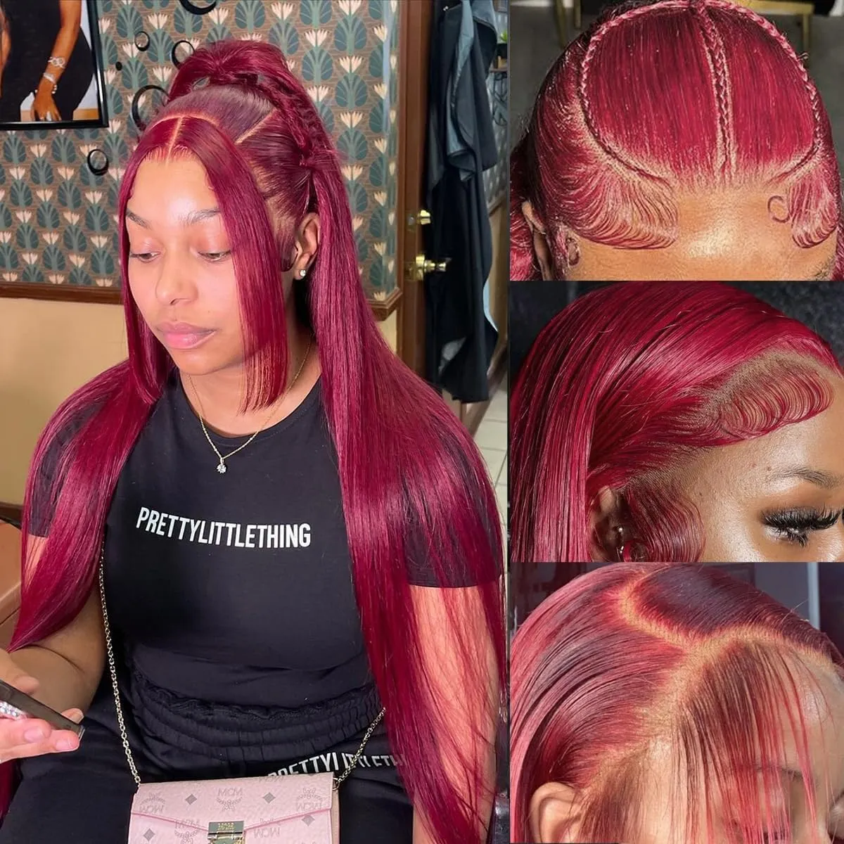 30 Inch 200 Density Burgundy Straight Lace Front Wigs 99J 13x6 HD Lace Frontal Red Wigs Pre Plucked Brazilian Virgin Human Hair Glueless Wigs for Women Natural Hairline