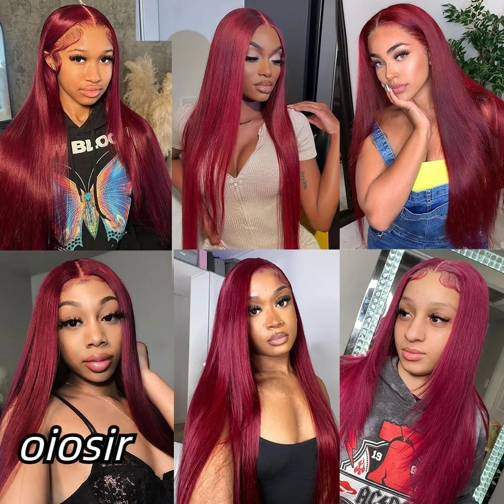 30 Inch 200 Density Burgundy Straight Lace Front Wigs 99J 13x6 HD Lace Frontal Red Wigs Pre Plucked Brazilian Virgin Human Hair Glueless Wigs for Women Natural Hairline