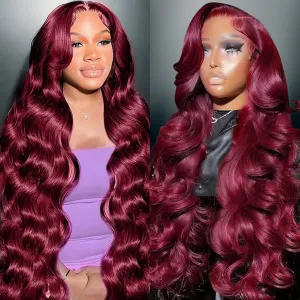 30 Inch 99J Burgundy Lace Front Wigs Human Hair 13x6 Lace Front Wigs Human Hair Body Wave HD Transparent with Baby Hair Red Wine Glueless Lace Front Wigs Human Hair Wigs for Women 180 Density