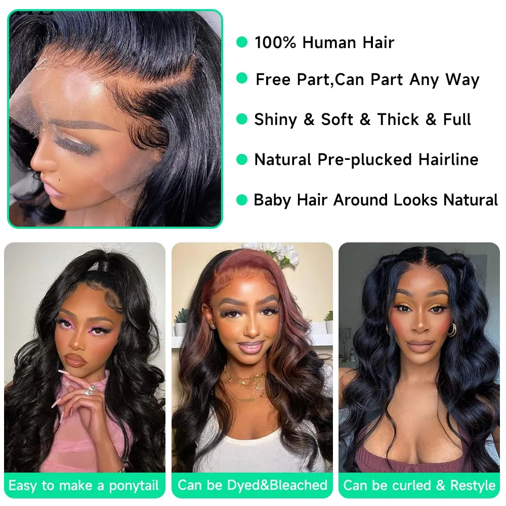 30 Inch Body Wave Lace Front Wigs Human Hair 13x4 Body Wave Human Hair Wigs 180% Density Glueless Human Hair Wigs Lace Frontal Wigs Pre Plucked for Women