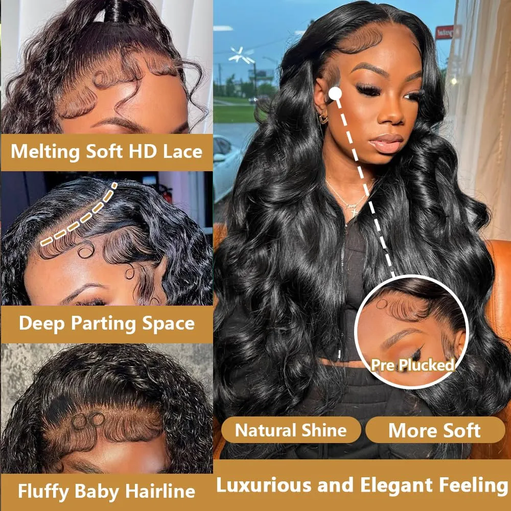 30 Inch Body Wave Lace Front Wigs Human Hair 13x6 HD Lace Front Wigs Human Hair 200 Density Glueless Wigs Pre Plucked Virgin Hair Lace Front Wigs for Women