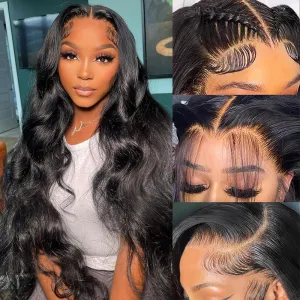 30 Inch Body Wave Lace Front Wigs Human Hair 200 Density 13X6 Hd Transparent Front Wigs Human Hair Pre Plucked Brazilian Virgin Hair Glueless Wigs Body Wave Wigs for Women Natural Black