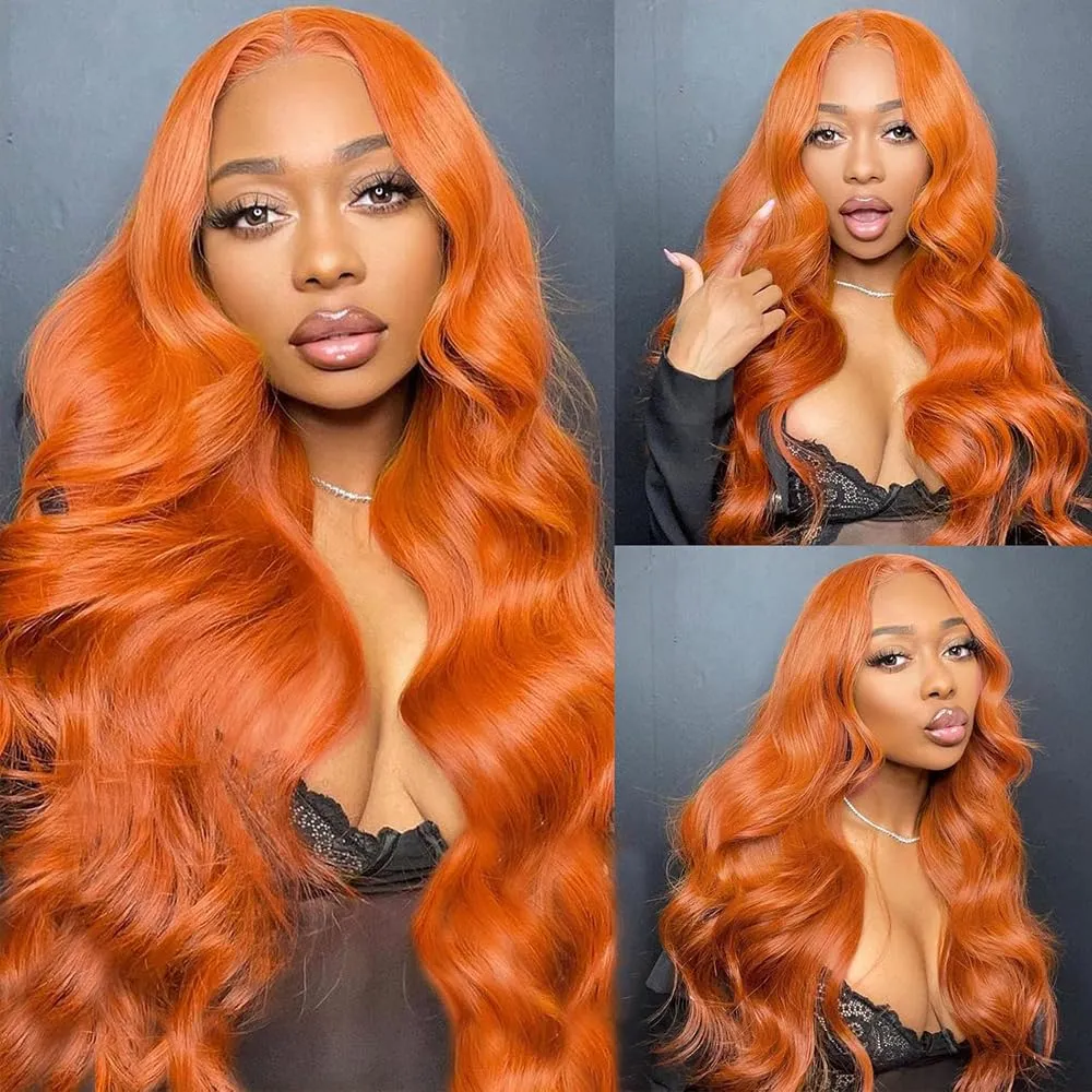 30 Inch Ginger Wig Human Hair Body Wave Ginger Orange 13X6 Lace Front Wigs Human Hair Pre Plucked 180 Density 350# Colored Glueless 13X6 HD Lace Frontal Wig Human Hair for Women