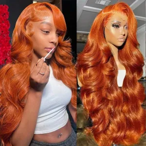 30 Inch Ginger Wig Human Hair Body Wave Ginger Orange 13X6 Lace Front Wigs Human Hair Pre Plucked 180 Density 350# Colored Glueless 13X6 HD Lace Frontal Wig Human Hair for Women