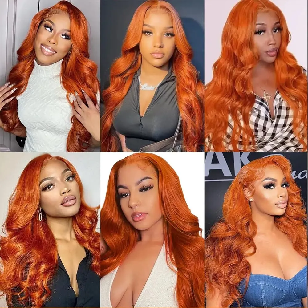 30 Inch Ginger Wig Human Hair Body Wave Ginger Orange 13X6 Lace Front Wigs Human Hair Pre Plucked 180 Density 350# Colored Glueless 13X6 HD Lace Frontal Wig Human Hair for Women