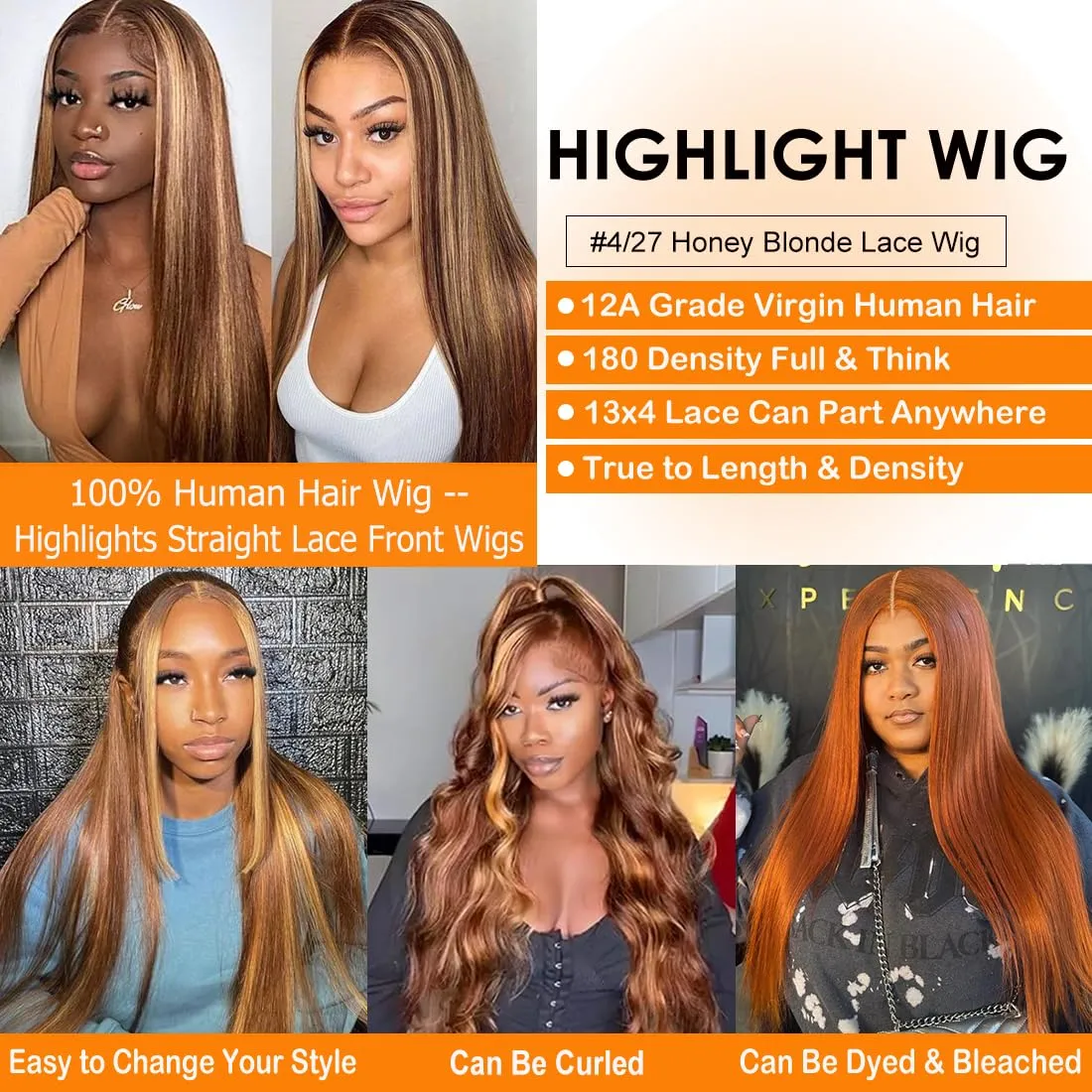 30 Inch Honey Blonde Ombre Lace Front Wig Human Hair 180% Density 13x4 Highlight Lace Front Wigs Human Hair Pre Plucked 4/27 Straight HD Lace Frontal Wig Human Hair for Women with Baby Hair