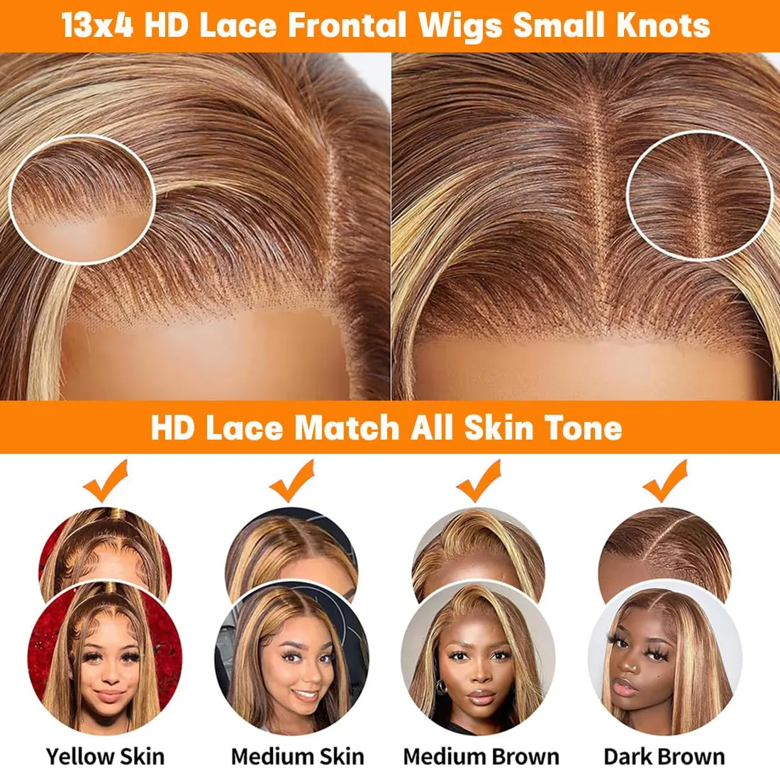 30 Inch Honey Blonde Ombre Lace Front Wig Human Hair 180% Density 13x4 Highlight Lace Front Wigs Human Hair Pre Plucked 4/27 Straight HD Lace Frontal Wig Human Hair for Women with Baby Hair