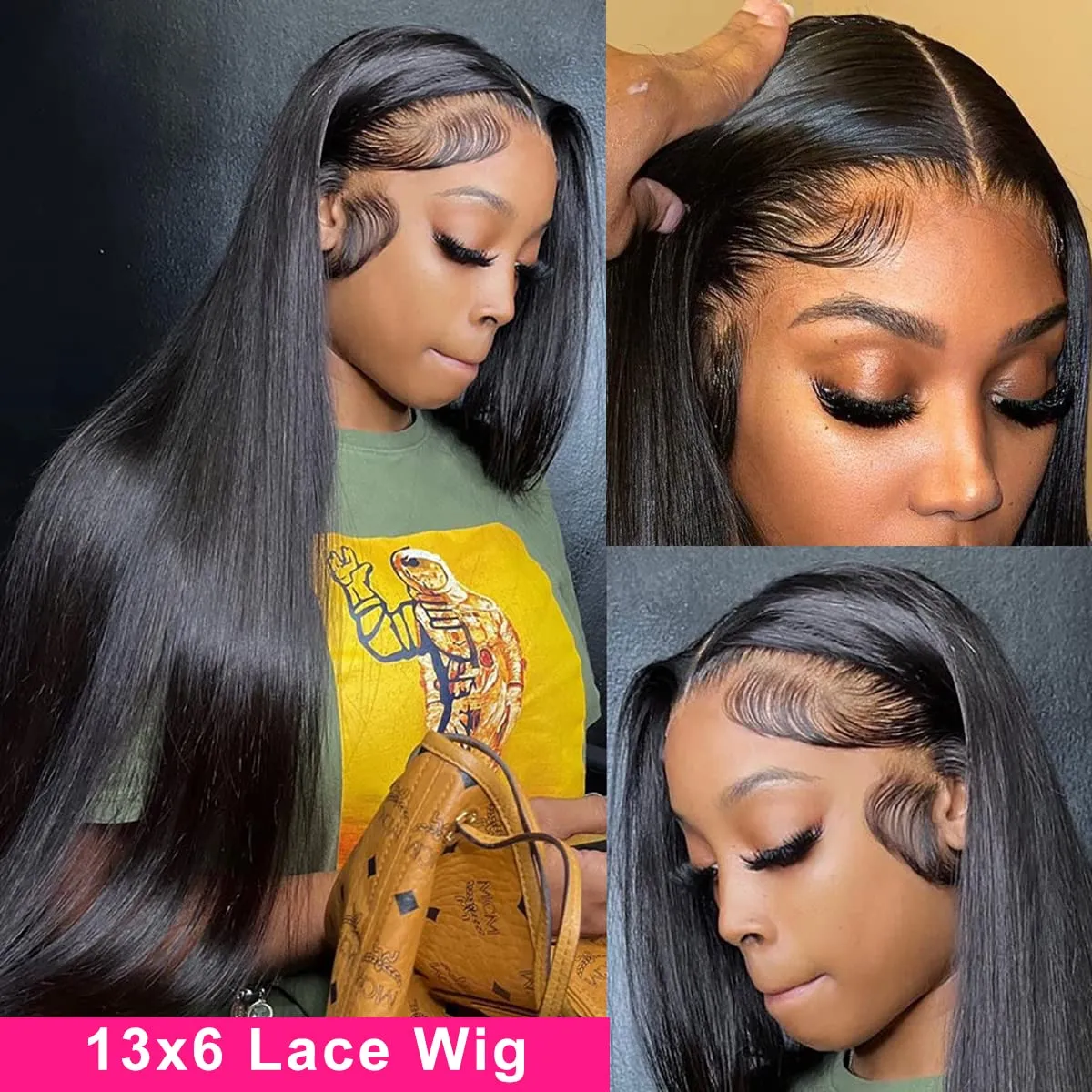 30 Inch Straight Lace Front Wig Human Hair 13x6 Straight HD Lace Front Wigs Human Hair Wigs for Women Pre Plucked 180% Density Straight Lace Frontal Wigs Human Hair Natural Black