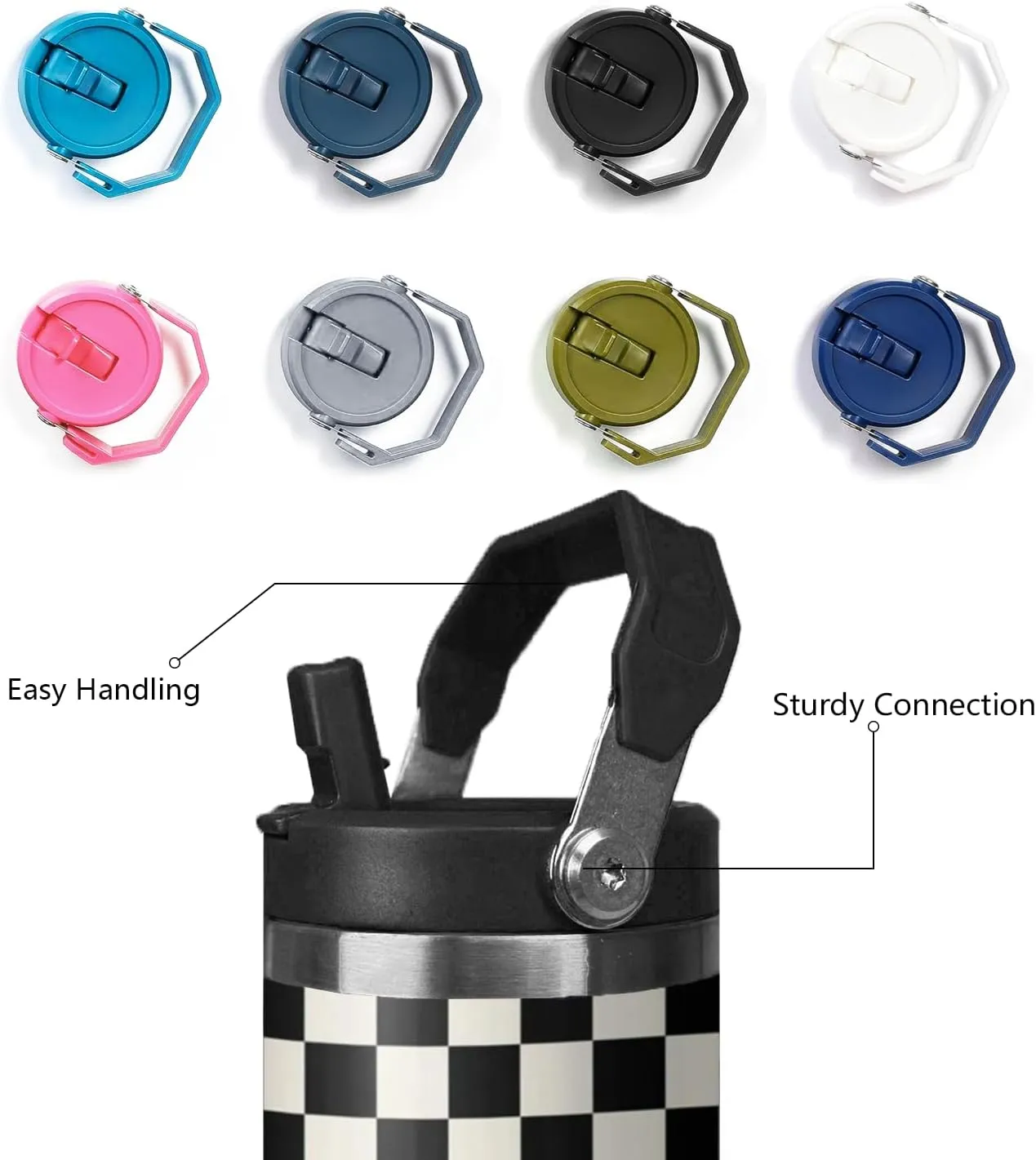 30 Oz Black and white Checkered FlipTumbler with Handle Lid and Straw, Checkered Tumbler Water Bottle Travel Coffee Cup Mug,Checkered Gifts for Women Men