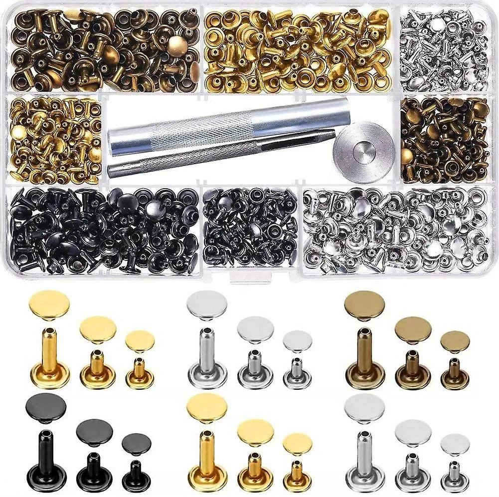 300 Set Leather Rivets Double Cap Rivet Buttons With Setting Tool Kit And Stor