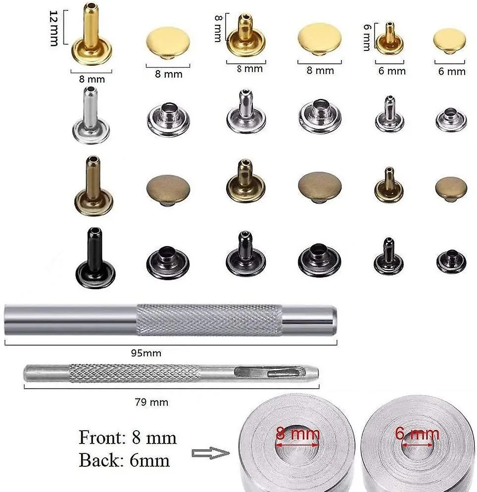 300 Set Leather Rivets Double Cap Rivet Buttons With Setting Tool Kit And Stor