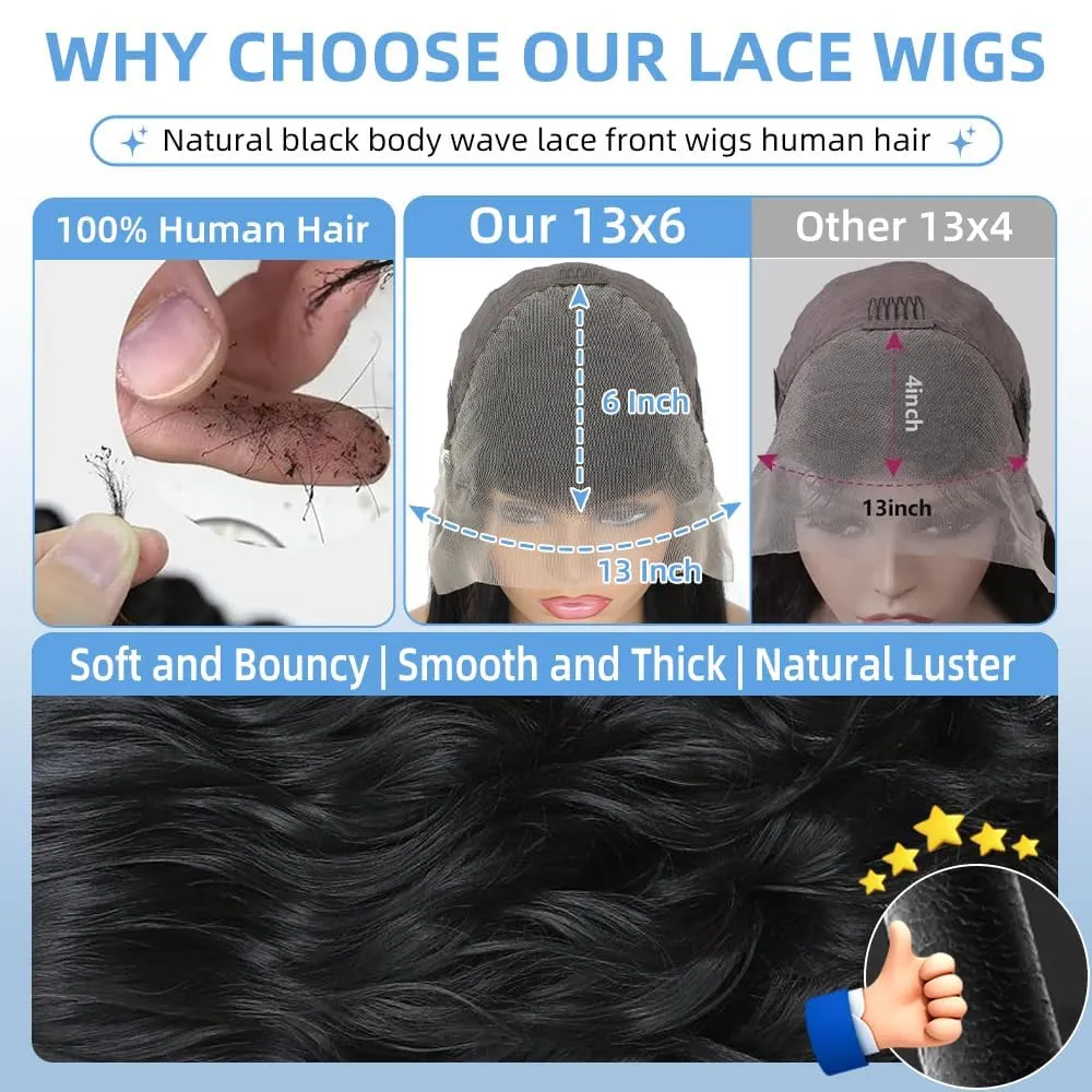 32 Inch 13x6 Lace Front Wigs Human Hair 200% Density Body Wave Lace Frontal Wigs Human hair Pre Plucked with Baby Hair Real Wig Human Hair Lace Front Wigs for Women Natural Color