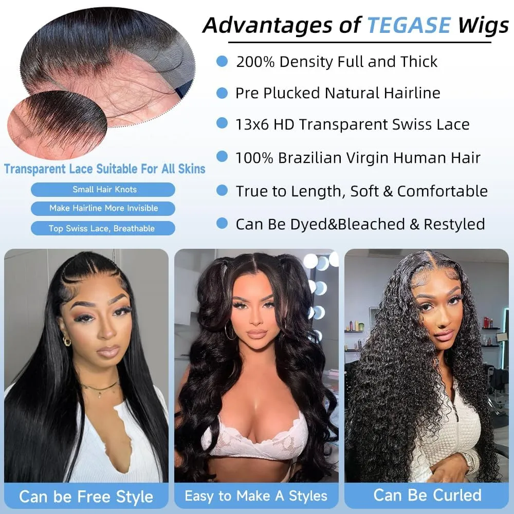 32 Inch 13x6 Lace Front Wigs Human Hair 200% Density Body Wave Lace Frontal Wigs Human hair Pre Plucked with Baby Hair Real Wig Human Hair Lace Front Wigs for Women Natural Color