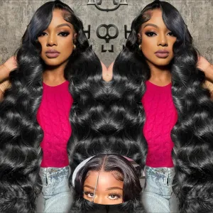 32 Inch 5x5 HD Lace Closure Wigs Human Hair Glueless Wigs Human Hair Pre Plucked Pre Cut for Beginners Body Wave Lace Front for Women 180% Density Natural Black