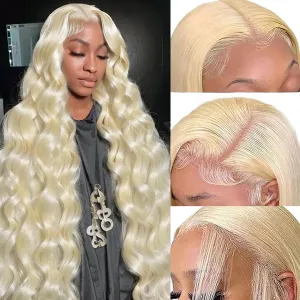 32 Inch 613 Human Hair Wig 13x4 Honey Blonde Lace Front Wig Human Hair Pre Plucked Glueless Body Wave Lace Front Wigs Human Hair 200 Density HD Transparent Lace Frontal Wigs Human Hair for Women
