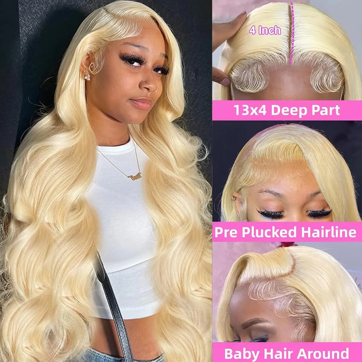 32 Inch 613 Human Hair Wig 13x4 Honey Blonde Lace Front Wig Human Hair Pre Plucked Glueless Body Wave Lace Front Wigs Human Hair 200 Density HD Transparent Lace Frontal Wigs Human Hair for Women