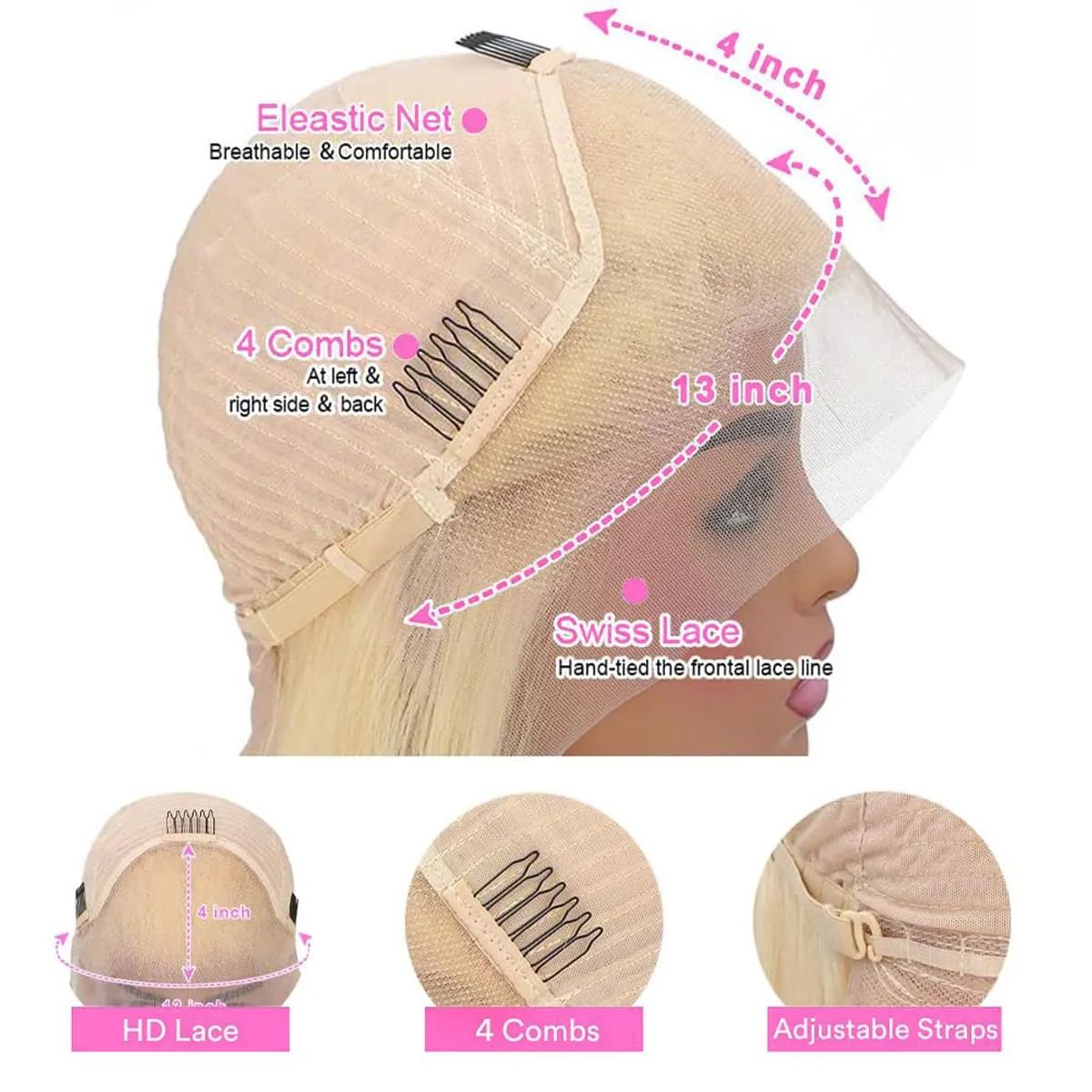 32 Inch 613 Human Hair Wig 13x4 Honey Blonde Lace Front Wig Human Hair Pre Plucked Glueless Body Wave Lace Front Wigs Human Hair 200 Density HD Transparent Lace Frontal Wigs Human Hair for Women