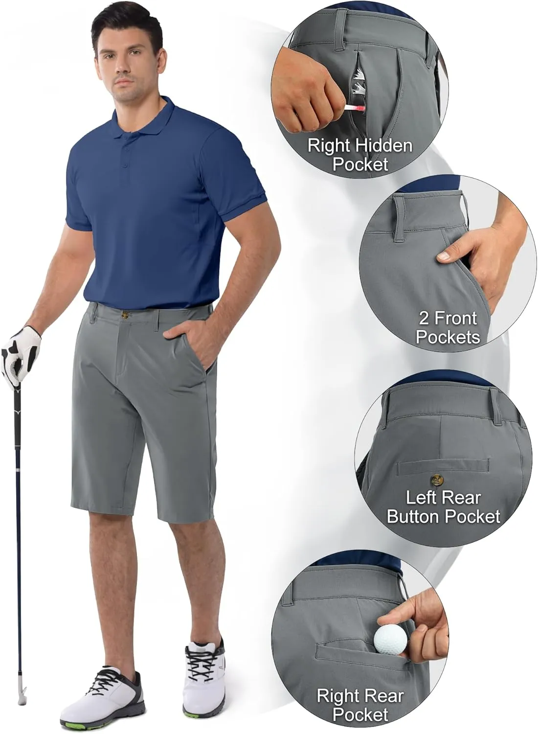 33,000ft Men's Golf Shorts Dry Fit, Lightweight Quick Dry Golf Stretch Shorts with Pockets 11" Inseam for Travel Casual