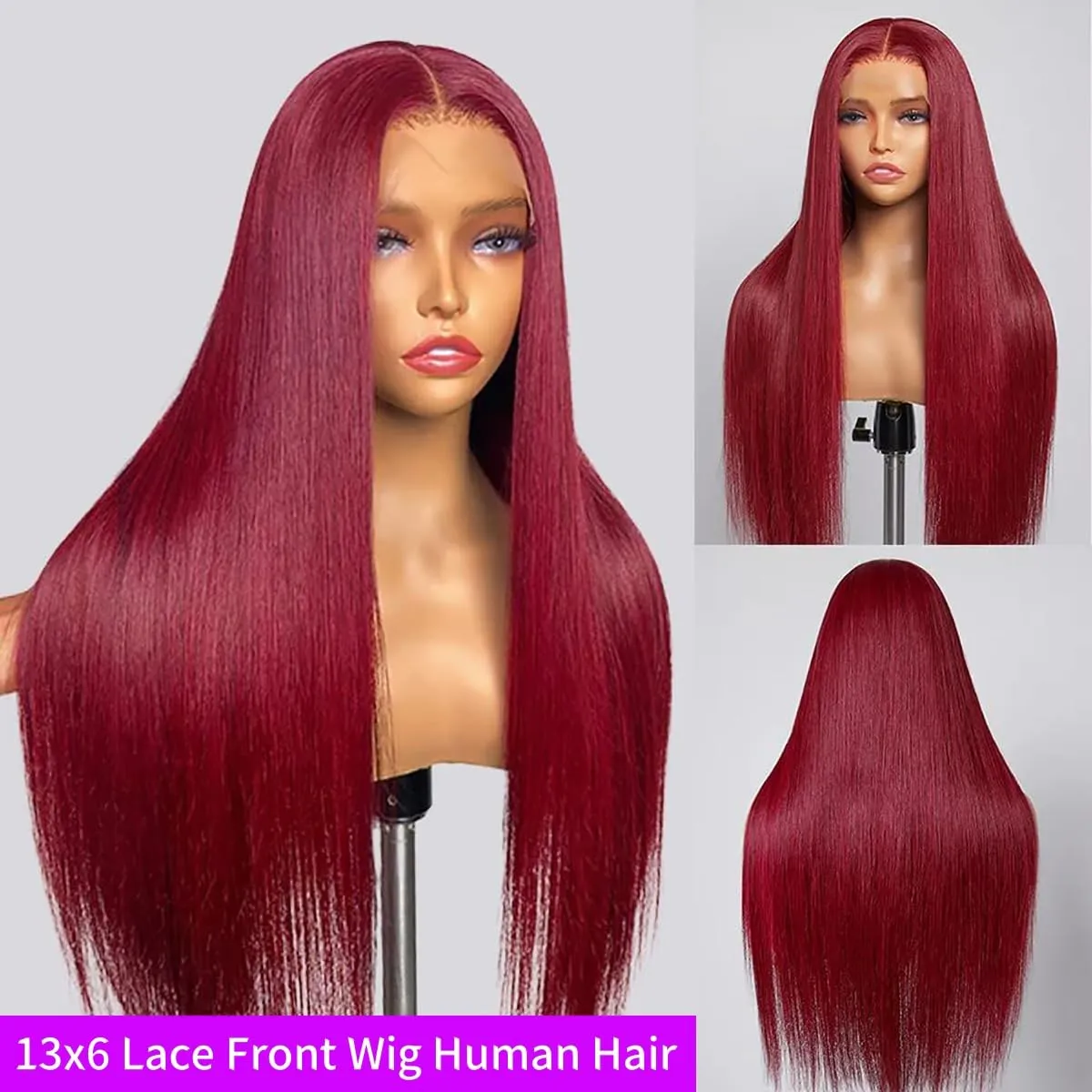 34 Inch 99J Burgundy Lace Front Wigs Human Hair 200% Density 13x6 Straight Lace Front Wigs Human Hair Pre Plucked Red Lace Frontal Wig for Women Glueless Human Hair Wig Pre Plucked with Baby Hair