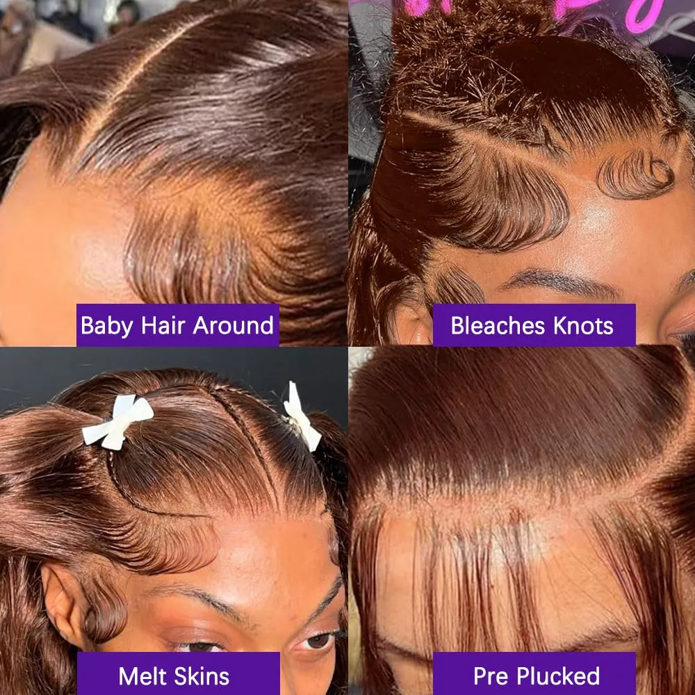 34 Inch Chocolate Brown Lace Front Wig Human Hair 200 Density 13x6 Transparent HD Straight Lace Front Wigs Human Hair Pre Plucked Colored Frontal Wigs Human Hair Brown Wig Human Hair Wigs for Women