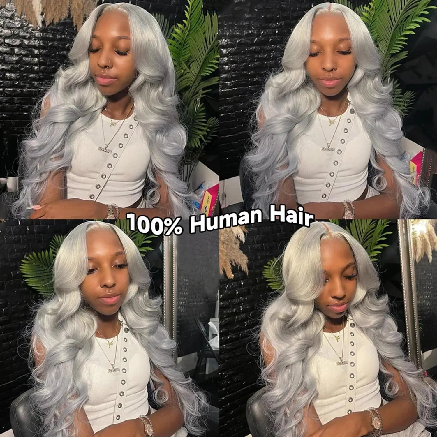 34 Inch Lace Front Wigs Human Hair Grey Color Straight 13x4 HD Lace Frontal Wigs Pre Plucked Natural Hairline 180% Density Silver Gray Brazilian Virgin Human Hair Wig for Black Women Long Tangle Free