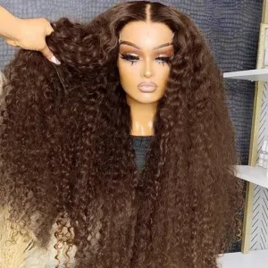 34Inch 220% Density Chocolate Brown Deep Wave Lace Front Wigs Human Hair 13x6 Curly Lace Frontal Wet and Wavy Wigs Human Hair for Women HD Lace Wig Pre Plucked 12A 100% Unprocessed Brazilian Hair