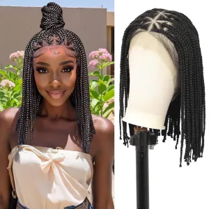 360° HD Full Lace Braided Wigs Short Box Braid Wig Triangle Knotless Braided Wig with Baby Hair Premium Synthetic Bob Braided Wig Braided Lace Front Wigs for Women 14" Black