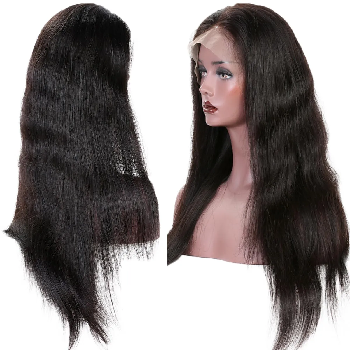 360 Lace Wigs Natural Straight Brazilian Virgin Human Hair Wigs with Pre Plucked Natural Hairline, Slightly Bleached Knots 150% Density Wigs with Baby Hair for Women Natural Color 14 Inches