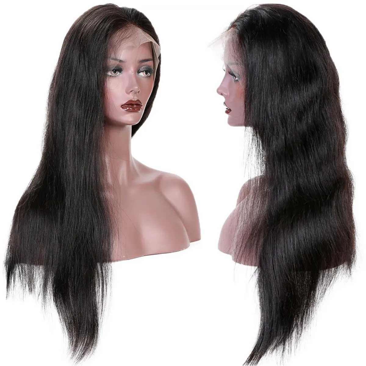 360 Lace Wigs Natural Straight Brazilian Virgin Human Hair Wigs with Pre Plucked Natural Hairline, Slightly Bleached Knots 150% Density Wigs with Baby Hair for Women Natural Color 14 Inches