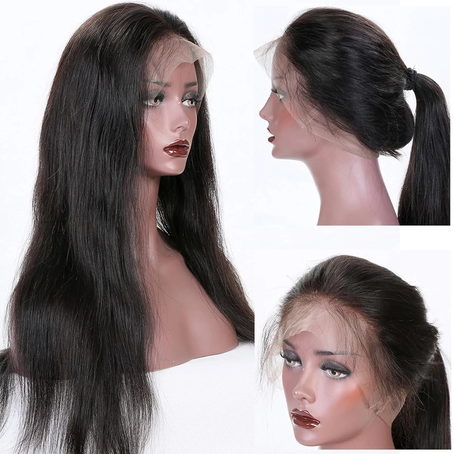 360 Lace Wigs Natural Straight Brazilian Virgin Human Hair Wigs with Pre Plucked Natural Hairline, Slightly Bleached Knots 150% Density Wigs with Baby Hair for Women Natural Color 14 Inches