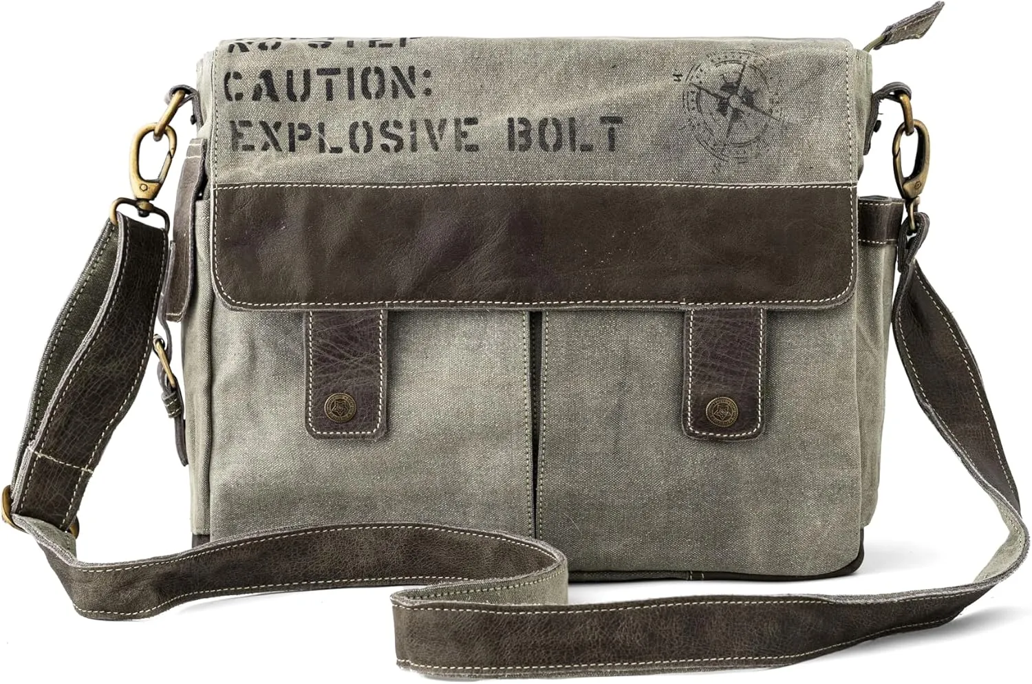 3B-Upcycled Vintage Military Leather Canvas Shoulder Bag Laptop Messenger Bags Medium Crossbody Purse, Boho Bag with 2 Straps