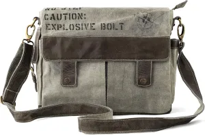 3B-Upcycled Vintage Military Leather Canvas Shoulder Bag Laptop Messenger Bags Medium Crossbody Purse, Boho Bag with 2 Straps