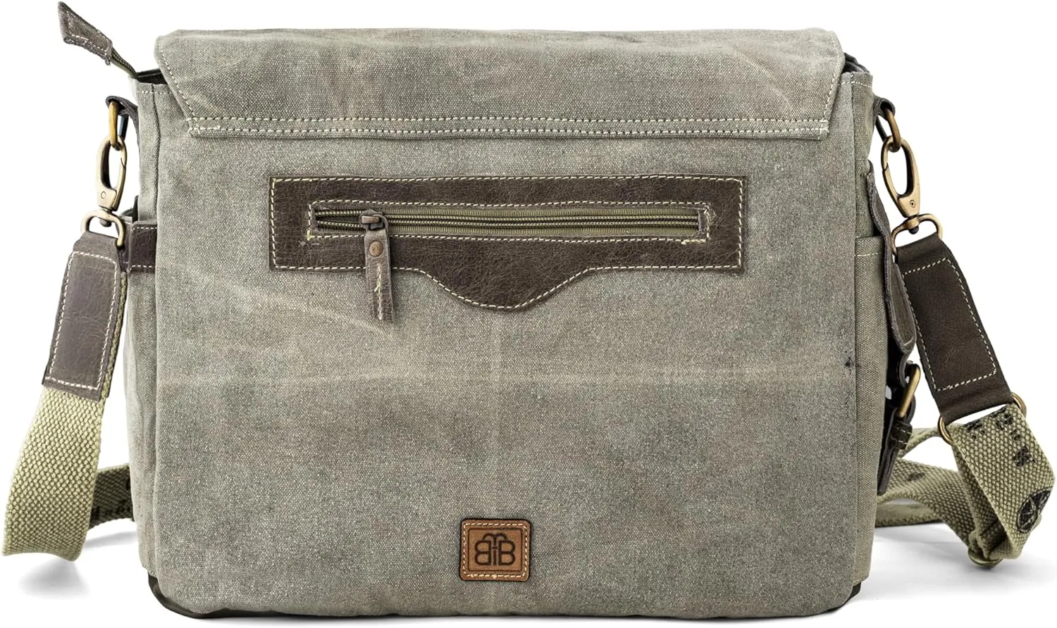 3B-Upcycled Vintage Military Leather Canvas Shoulder Bag Laptop Messenger Bags Medium Crossbody Purse, Boho Bag with 2 Straps