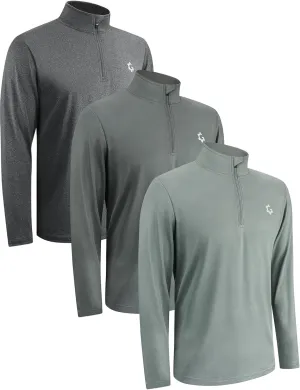 3Pack Quarter Zip Pullover Men Long Sleeve Sweatshirts Running Athletic Golf Gym Shirt Quick Dry