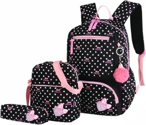 3Pcs Kids Backpack Bowknot Printed Daypack Girls 3 in 1 School Bag with Shoulder Bag and Pencil Bag
