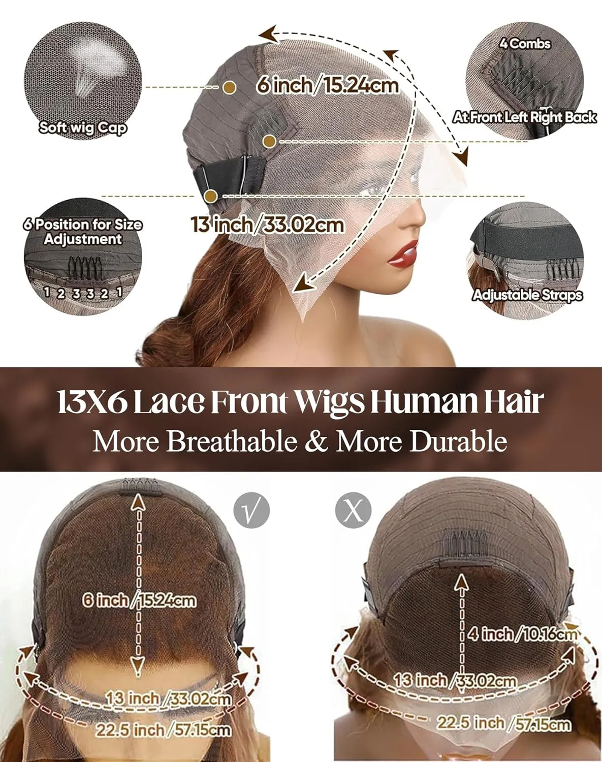 4# Chocolate Brown Lace Front Wig 200 Density Brown 13x6 HD Transprent Lace Frontal Human Hair Pre Plucked Pre Cut with Baby Hair for Black Women 30 Inch Chocolate Wig