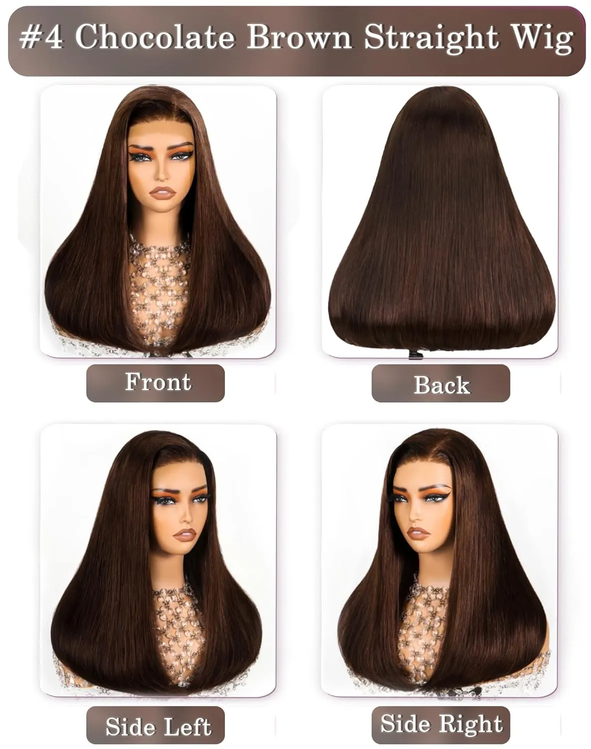 4# Chocolate Brown Lace Front Wig 200 Density Brown 13x6 HD Transprent Lace Frontal Human Hair Pre Plucked Pre Cut with Baby Hair for Black Women 30 Inch Chocolate Wig