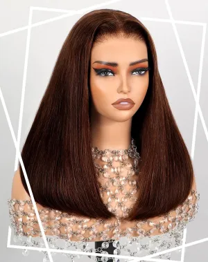 4# Chocolate Brown Lace Front Wig 200 Density Brown 13x6 HD Transprent Lace Frontal Human Hair Pre Plucked Pre Cut with Baby Hair for Black Women 30 Inch Chocolate Wig