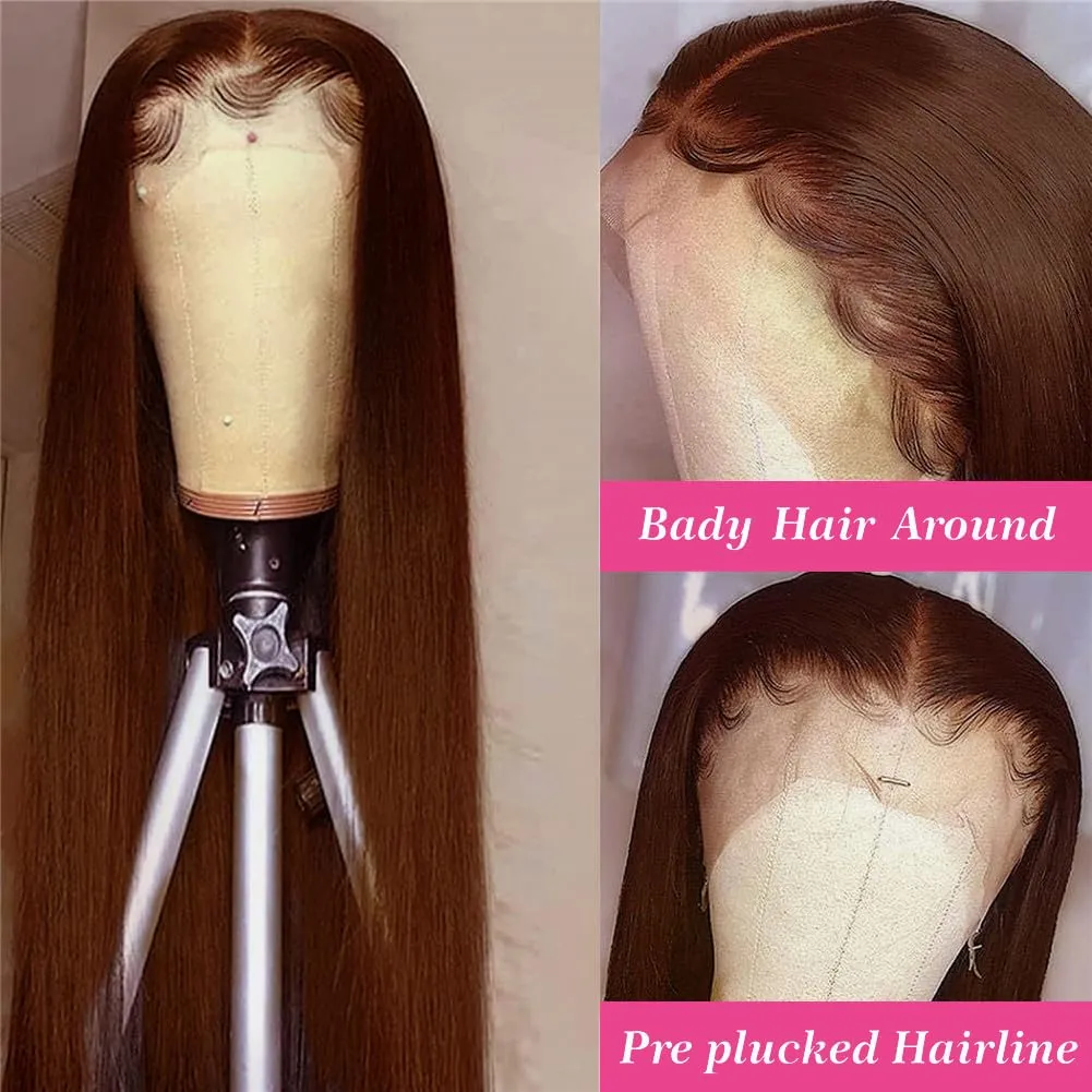 #4 Chocolate Brown Straight Lace Front Wigs Human Hair 13x4 Full HD Lace Frontal Wig Light Brown Transparent Lace Wigs For Black Women Wear and Go Glueless Wigs Human Hair Pre Plucked with Baby Hair