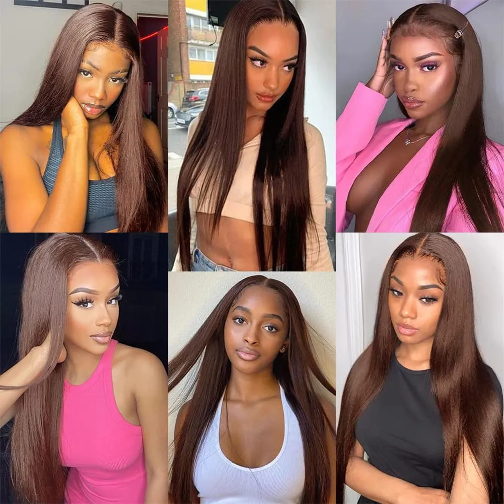 #4 Chocolate Brown Straight Lace Front Wigs Human Hair 13x4 Full HD Lace Frontal Wig Light Brown Transparent Lace Wigs For Black Women Wear and Go Glueless Wigs Human Hair Pre Plucked with Baby Hair