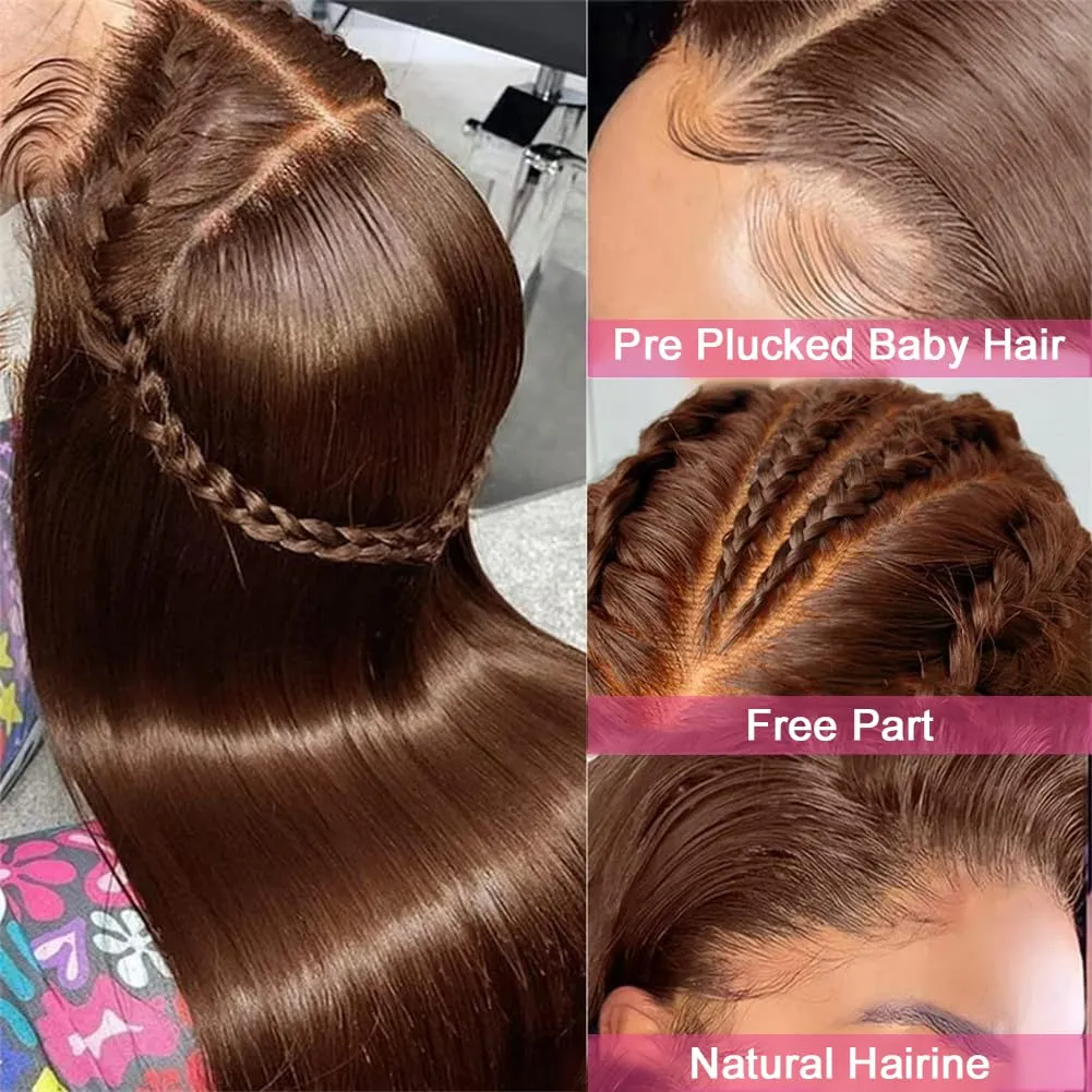 #4 Chocolate Brown Straight Lace Front Wigs Human Hair 13x4 Full HD Lace Frontal Wig Light Brown Transparent Lace Wigs For Black Women Wear and Go Glueless Wigs Human Hair Pre Plucked with Baby Hair