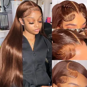 #4 Chocolate Brown Straight Lace Front Wigs Human Hair 13x4 Full HD Lace Frontal Wig Light Brown Transparent Lace Wigs For Black Women Wear and Go Glueless Wigs Human Hair Pre Plucked with Baby Hair