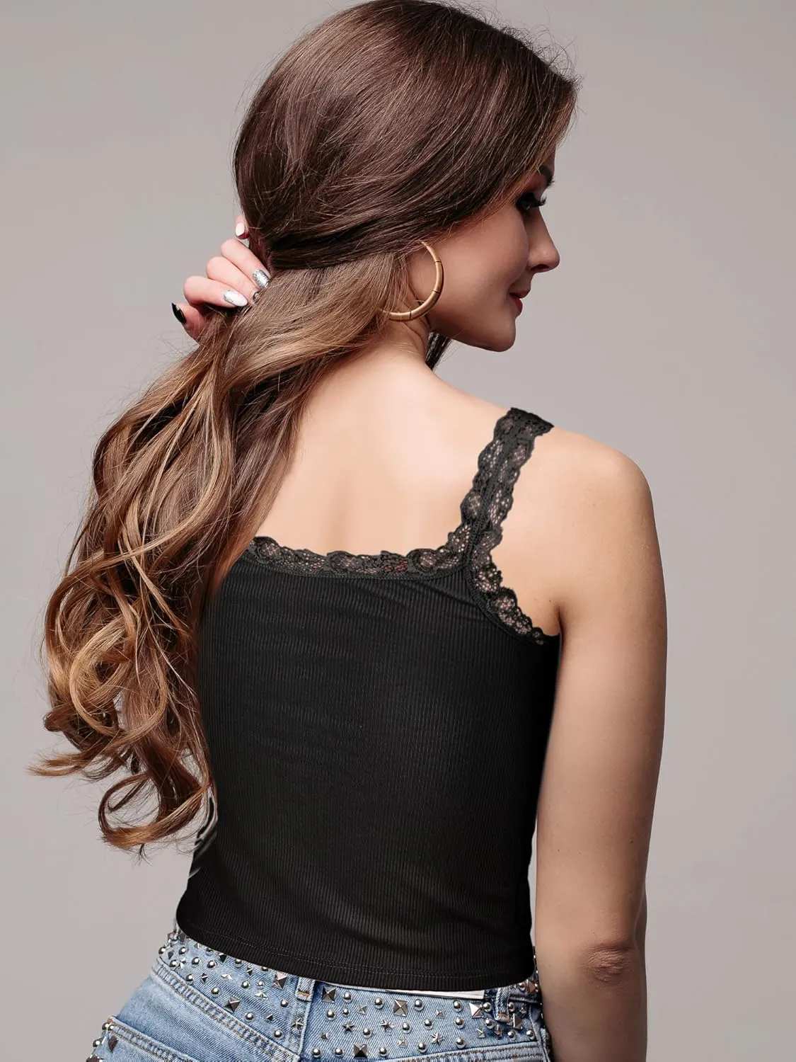 4 Pack Camisole for Women Lace Tank Tops Cami Soft Comfy Tank Cami Undershirt Lace Straps Top for Girl Women